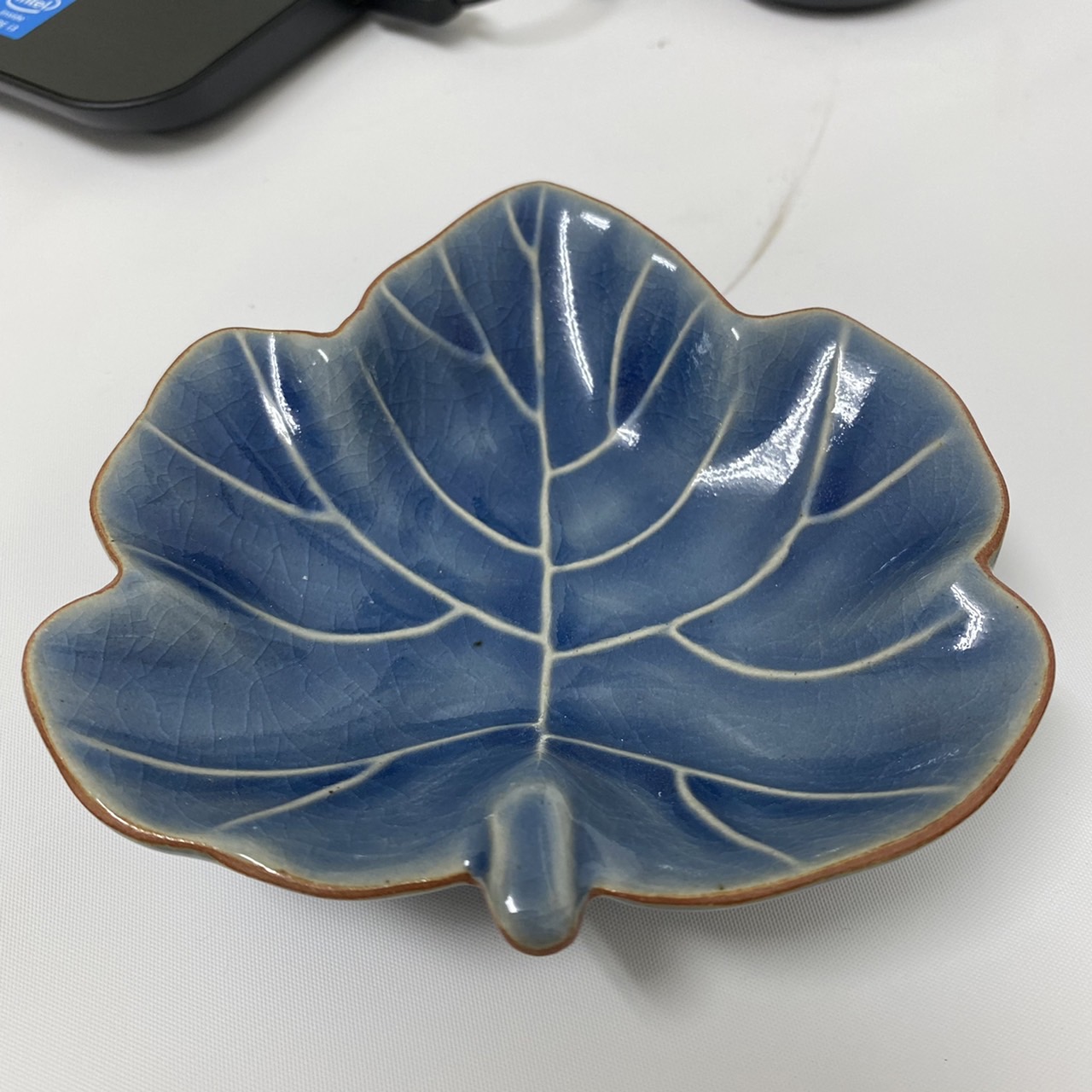 【セラドン焼き】メイプルリーフ皿 ブルー（19cm）