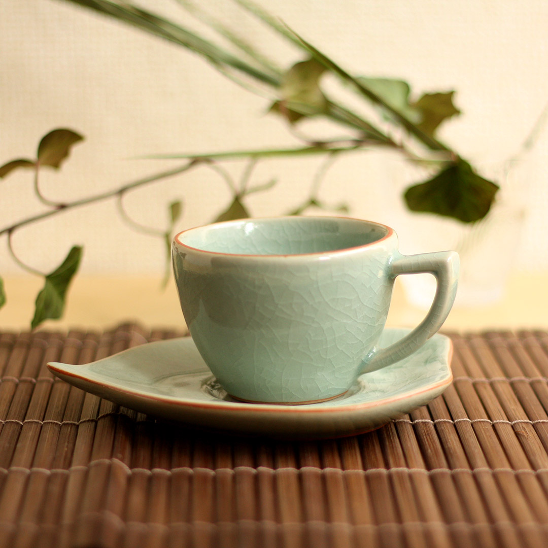【セラドン焼き】コーヒーカップ＆ソーサー グリーン