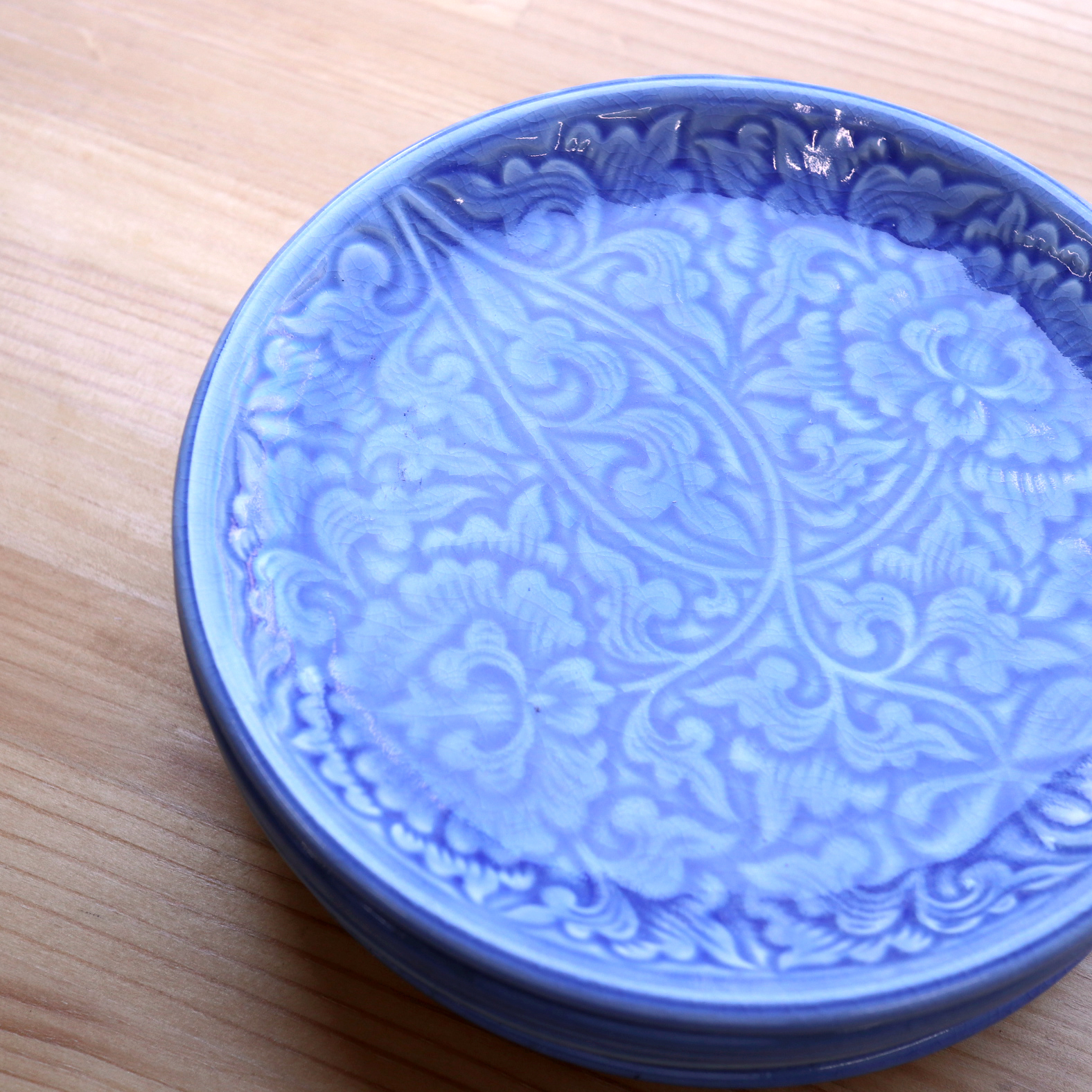 【セラドン焼き】丸皿 ブルー（21.5cm）