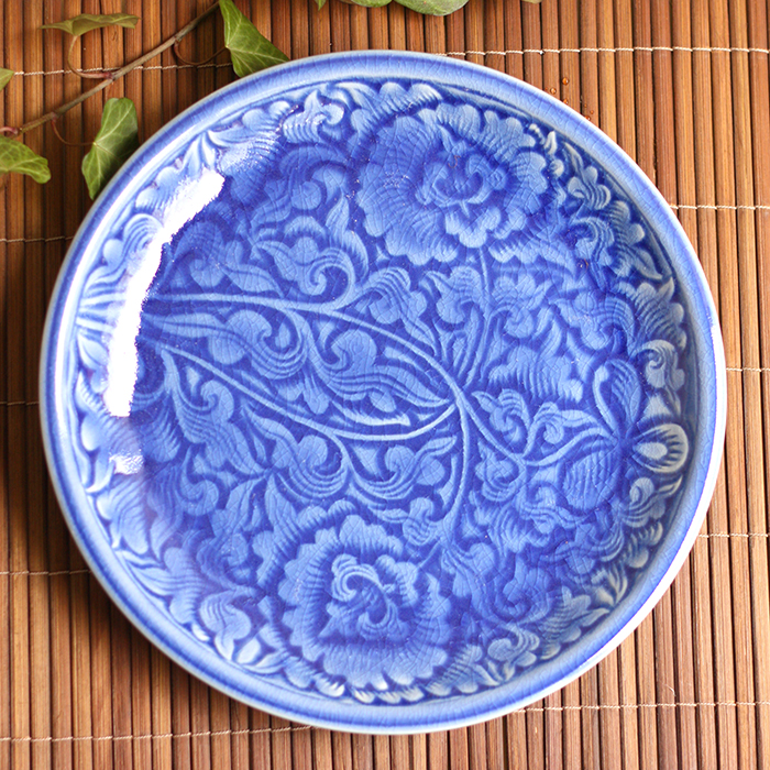 【セラドン焼き】丸皿 ブルー（25.5cm）