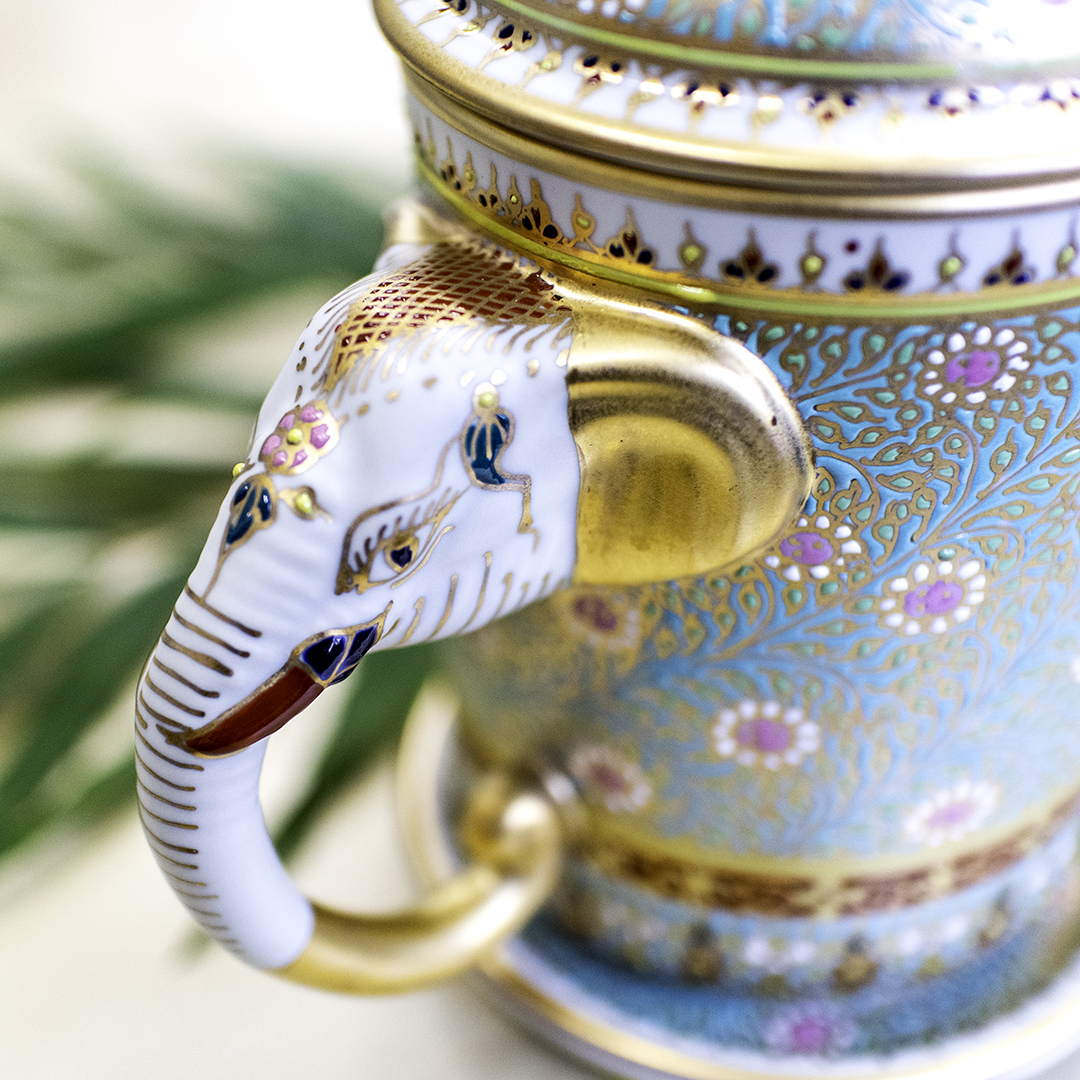 ベンジャロン焼き象の置物 クリアランス ベンジャロン焼き 象の置物