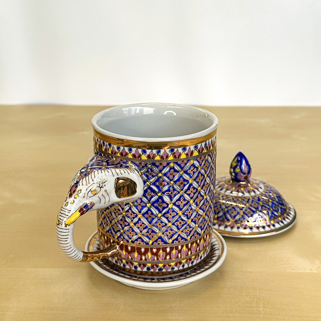 【ベンジャロン焼き】ゾウのマグカップ（青）